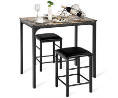 COSTWAY 3tlg. Küchenbar, Sitzgruppe Küche, Esstisch mit 2 Stühlen, Balkonset Essgruppe