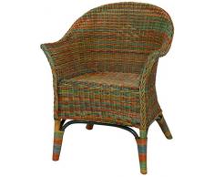Rattan-Sessel Natur Korb-Sessel Rattansessel Rattanstuhl mit Armlehnen Lounge Flechtsessel (Bunt)