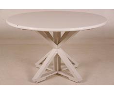 Casa Padrino Vintage Teak Esstisch Antik Stil Weiß Rund Durchmesser 130 cm - Landhaus Stil Tisch Teakholz