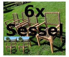 ASS 6Stück ECHT Teak Design Rattan Sessel Gartensessel Gartenstuhl Sessel Holzsessel Gartenmöbel Holz Modell: Rio-A von