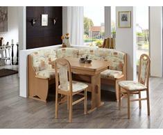 Furntastic Eckbankgruppe Tessin 170x130 cm mit Truhe Buche Natur Dekor mit Wangentisch, 2 Stühle