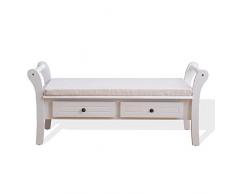 Rebecca SRL Sitzbank Sitztruhe Truhenbank Kommode Bank 2 Holzschubladen Paulownienholz edelweiß Landhausstil Wohnräume (Code RE4506)