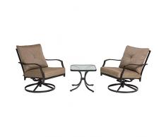 Outsunny Garten Schaukelstuhl Set mit Kaffeetisch, 3-TLG. Gartenmöbel Set, Gartenstuhl, 360° drehbar, Metall, Braun, 61 x 77 x 78 cm