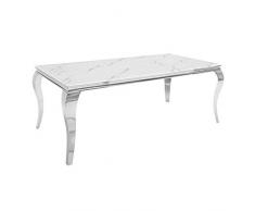 Invicta Interior Eleganter Esstisch MODERN BAROCK 200cm Glasplatte in Marmoroptik Edelstahlbeine Konferenztisch Tisch