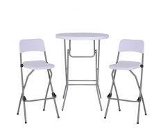 Outsunny 3-teilig Barset Bistroset Bargruppe Küchenbar Sitzgruppe faltbar klappbar mit Bezug Metallgestell + Kunststoff Weiß 1 x Bartisch 2 x Barhocker