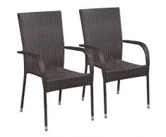 Festnight Garten-Essstühle 2 STK. | Polyrattan Essstuhl | Rattan Stapelstuhl | Outdoor Gartenstuhl | Vintage Rattanstuhl | Rattansessel | Braun Poly Rattan mit Stahlrahmen 55,5 x 53,5 x 95 cm