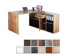 RICOO WM081-EW, Schreibtisch, Holz Eiche Braun, Winkelkombination, Arbeitstisch, Bürotisch, Computertisch, Eckschreibtisch, Akten Schrank Lowboard