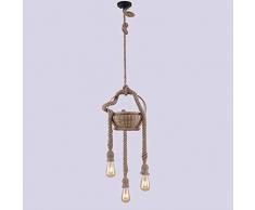 BYDXZ Amerikanischen Land Vintage Pendelleuchte Bambuskorb Design Hanfseil Kronleuchter Unterputz Dekoration Deckenleuchte Restaurant Wohnzimmer Esszimmer Küche Bar Cafe Leuchte, 3 Lichter