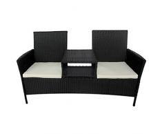 vidaXL Bank mit Teetisch 2-Sitzer Poly Rattan Schwarz Gartenbank Gartenmöbel Set
