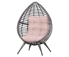 Outsunny Rattansessel in Tropfenform, Gartensessel mit Sitzkissen, Erhöhter Rattanstuhl, Metall, Beige, 101 x 89 x 156 cm