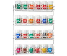 Fuchs 24er Gewürzregal gefüllt, robustes silber verchromtes Kräuterregal mit 24 Dosen auf vier Ebenen (für die Wand oder den Innenschrank zum Hängen)