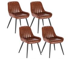 Lestarain 4 Stücke Esszimmerstuhl, Retro Küchenstuhl Wohnzimmerstuhl Sitzfläche Aus PU Retrostuhl mit Metallbeine Besucherstuhl Stuhl für Esszimmer Wohnzimmer Küche Braun