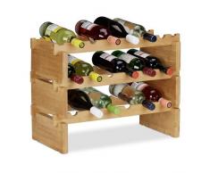 Relaxdays, Natur Weinregal stapelbar, Bambus Flaschenhalter für 18 Flaschen Wein, erweiterbarer Weinständer mit 3 Ebenen, 3 Ablagen