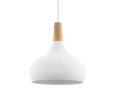 EGLO Pendellampe Sabinar, 1 flammige Pendelleuchte, Hängelampe aus Stahl und Holz, Farbe: Weiß, braun, Fassung: E27, Ø: 28 cm