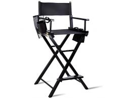 COSTWAY Regiestuhl hoch, Make-up Chair faltbar, Klappstuhl Holz, Faltstuhl mit Seitentaschen, Campingstuhl schwarz