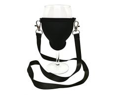 WineHolder Eff Em Concept - Weinglashalter für den Hals, Weinglashalterung inkl. Halstrageband, Glashalter, Weinhalter, (Lanyard) (Schwarz)
