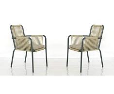 Dublino 2er Set | Outdoor Geflechtstuhl Federico, Aluminium mit Bandgeflecht und Sitzpolster