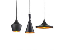 Modern Pendelleuchte Schwarz Industrie Hängelampe Metall Retro Deckenleuchte E27 für Esstisch Esszimmer Wohnzimmer Schlafzimmer Küche Flur Bar Cafe (außen schwarz innen gold) 3-flammig