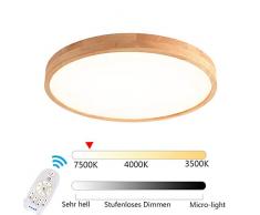 LED Holz Runde Deckenleuchte, Nordic Modern dimmbar Deckenlampe, mit Fernbedienung, Holz Lampe für Wohnzimmer, Schlafzimmer, Esszimmer, Büro, ∅50cm Kinderzimmer Leuchte Decke Licht Holzlampe