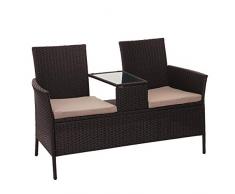 Mendler Poly-Rattan Sitzbank mit Tisch HWC-E24, Gartenbank Sitzgruppe Gartenmöbel, 132cm ~ braun, Kissen Creme