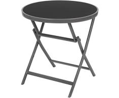 Brubaker Beistelltisch oder Esstisch Milano - Glastisch rund klappbar als Gartentisch - 70 cm Ø - Aluminium - Wetterfest - Silbergrau