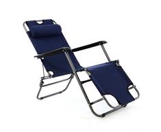 Liegestuhl Campingstuhl mit Liegefunktion Sonnenliege mit Kopfpolster Strandliege klappbar für Camping Freizeit Garten Strand Navy-blau orange grün Tragfähigkeit bis 100kg Farbe wählbar (Blau)