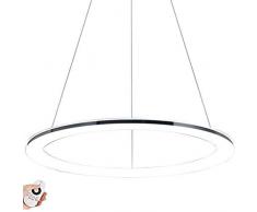 Moderne LED Ring-Pendelleuchte Dimmbar Design Edelstahl Pendellampe mit Fernbedienung Hängeleuchte Decken Lampe Höhenverstehbar für Wohnzimmer Schlafzimmer Esszimmer Büro,Chrom (φ80CM)