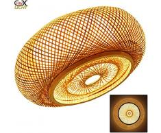 LED-Deckenleuchte Dimmbar Rund Bambus Schlafzimmerlampe Modern 24W Handgemacht Rattan Schlafzimmer Decke Holz Lampe, Designer Deckenlampe Für Wohn Ess Zimmer Büro, Ø50cm Holzlampe Mit Fernbedienung
