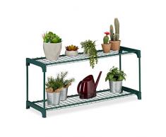 Relaxdays Pflanzenregal, 2 Ablagen, für Blumen-& Pflanzentöpfe, Indoor, Metall & Kunststoff, HBT 40,5x91x28,5 cm, grün, 1 Stück