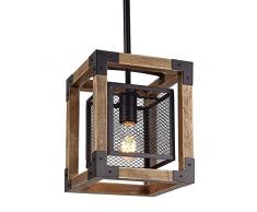 Lzpff Vintage Industrielle Holzpendelleuchte Rustikal Flur Balkon Hängelampe Dekorative Deckenleuchten Holzleuchten E27 Retro Hängeleuchte for Küche Esszimmer Cafe Bar Metallkäfig Deckenleuchte