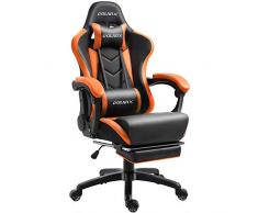 Dowinx Gaming Stuhl Ergonomischer Racing Stil Lehnstuhl mit Massage Lordosenstütze, Büro Sessel für Computer-PU-Leder-E-Sport-Gamer Stühle mit Ausziehbarem Fußraste (schwarz&orange)