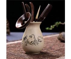 Tee-Set Zubehör Kung Fu Teeservice Teezeremonie Teetisch Teetablett Zubehör Steinzeug Six Gentleman Set Teelöffel Teeklammer Teelöffel-Steinzeug-Bambus Six Gentlemen (Holzzubehör) Teezeremonie Zubehö