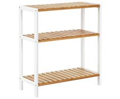 SONGMICS Bambus Regal, Schuhregal mit 3 Ebenen, Pflanzenregal, multifunktional, Flur, Badezimmer, Wohnzimmer, Balkon oder in der Küche, naturfarben-weiß BCB33WN