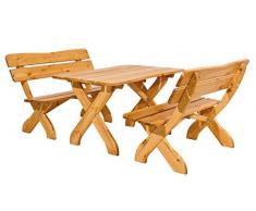 Holz Gartengarnitur Sitzgruppe VOLDA 3 teilig 2 Bänke 1 Tisch