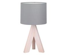 Reality Leuchten Tischleuchte, Fuss dreibein Holz, Stoffschirm, 1x E14, 40 W, Höhe 31 cm, grau R50741042