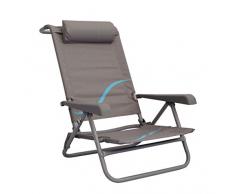 Meerweh Erwachsene Campingstuhl Strandstuhl mit verstellbarer Rückenlehne und Kopfpolster Klappstuhl Anglerstuhl, grau/blau, XXL, 20032