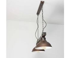 Geschmackvolle Hängeleuchte in Burgund Holzfarben Vintage 2x E27 bis zu 60 Watt 230V aus Metall & Holz Küche Esszimmer Pendelleuchte Hängelampe Pendellampen Beleuchtung innen