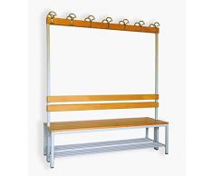 Sitzbank für Umkleide mit Garderobenrückwand (2-seitig) inkl. 2 x Sitzbänke, HxBxT:170x150x60 cm, mit Schuhrost, Marke: Szagato (Umkleidesitzbank, Umkleidebank, Garderobenbank, Echtholz)