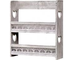 amadeco Gewürzregal Tassenregal Küchenregal mit viel Herz - Regal für Gewürze oder Tassen - Landhaus Shabby Chic Vintage Stil - Grau