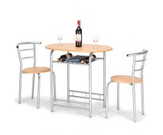 COSTWAY 3tlg. Küchenbar, Sitzgruppe Küche, Esstisch mit 2 Stühlen, Balkonset (Natur)