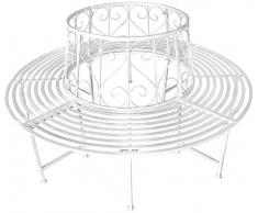 GeKi Trend Baumbank antik weiß Metall Schmiedeeisen 360° rund Ø 161 cm Rundbank Baum massiv Parkbank Gartenbank stabil