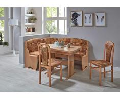 HOWE-Deko Truhen-Eckbankgruppe, Buche Natur Dekor bzw. Buche massiv naturfarbig; Eckbank, 2 Stühle und Wangentisch; Bezug: Mikrofaser braun Gemustert; variabel aufbaubar