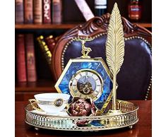 GAL Exquisite Phnom Penh Europäischen Stil Hellblaue Achat Linien Hirsch Kreativ Hausbar Tischuhr Nachttischuhr Dekorationen Ornamente L19cm * H23cm