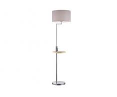 LED Stehleuchte Silber Nickel matt mit grauem Stoffschirm - inklusive integriertem Ablagetisch & USB Anschluss mit Ladefunktion