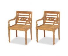 vidaXL Teak 2X Batavia Gartenstuhl Essstuhl Holzstuhl Stuhlset Terrasse Stuhl