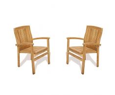 Teako Design 2 Stück Stapelstühle Bari Teak unbehandeltes Massivholz Wetterfest Gartenstühle Balkonstühle Terrassenstuhl
