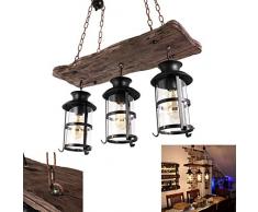 E27 Pendelleuchte Vintage Hängeleuchte Retro Edison Loft Kronleuchter Höhenverstellbar Retro Holz Pendelleuchte Schwarz Eisen und Glas Lampenschirm Hängelampe für Wohnzimmer Kücheninsel Esszimmer Bar
