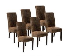 TecTake 6er Set Esszimmerstuhl Kunstleder Stuhl mit hoher Rückenlehne, ergonomische Form, Stuhlbeine aus Hartholz massiv, 106 cm hoch - Diverse Farben - (Antik Braun | Nr. 403501)
