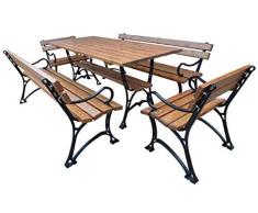 Casa Padrino Jugendstil Gartenmöbel Set Tisch 2 Sitzbänke 2 Stühle mit Armlehnen Braun/Schwarz 180 cm - Gartenmöbel