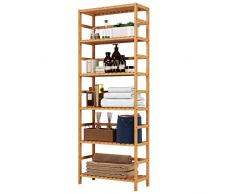Homfa Badregal Standregal Küchenregal Bücherregal Pflanzenregal Aufbewahrung Bambus fürs Badzimmer Küche Wohnzimmer mit 6 Ablagen Bodenhöhe verstellbar (Bambus)